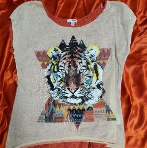 Girls Tiger and lace top